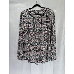 Liz Claiborne Career Woman Floral Peasant Blouse 3X Ditzy Floral Tie Neck